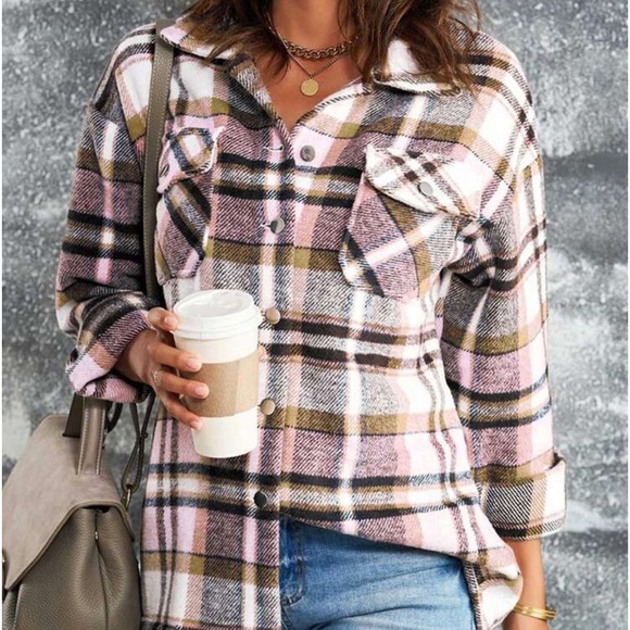 New plaid flannel button down jacket - Picture 2 of 9